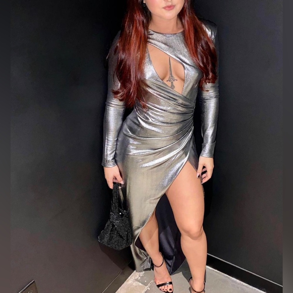 Jluxlabel - Silver long sleeve maxi dress - Size Small